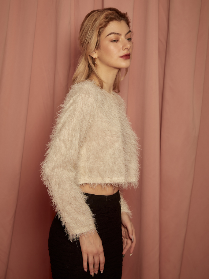 Áo Lông Croptop Trắng