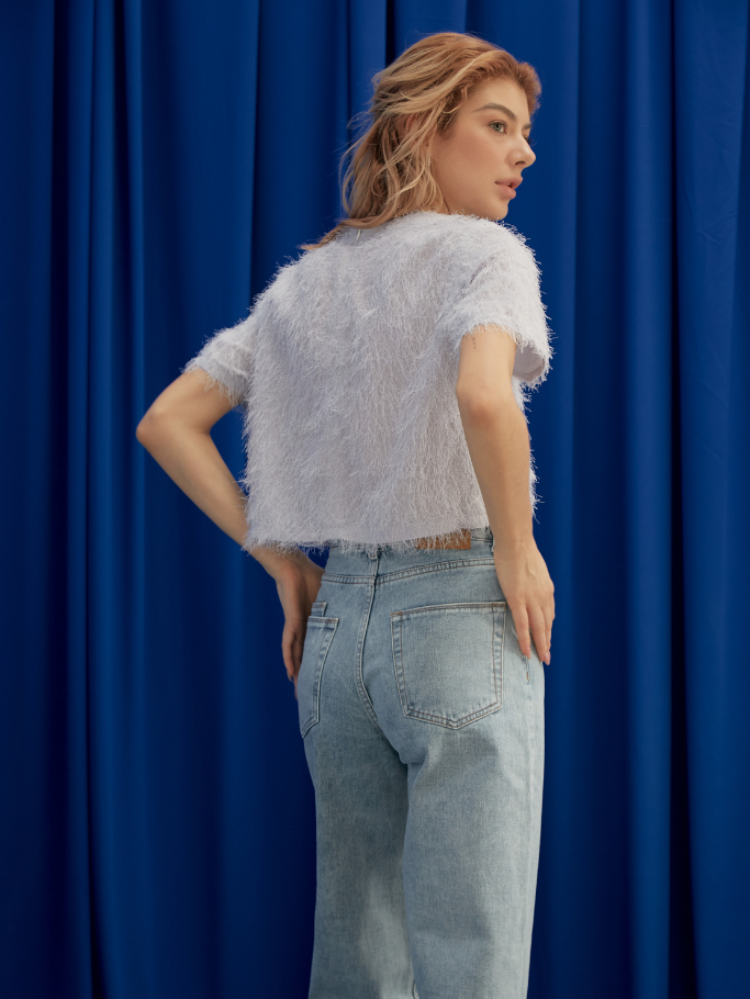 Áo Croptop Lông Xanh Pastel
