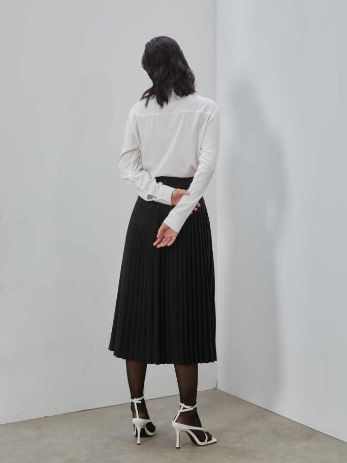 Váy Midi Đen Dập Ly