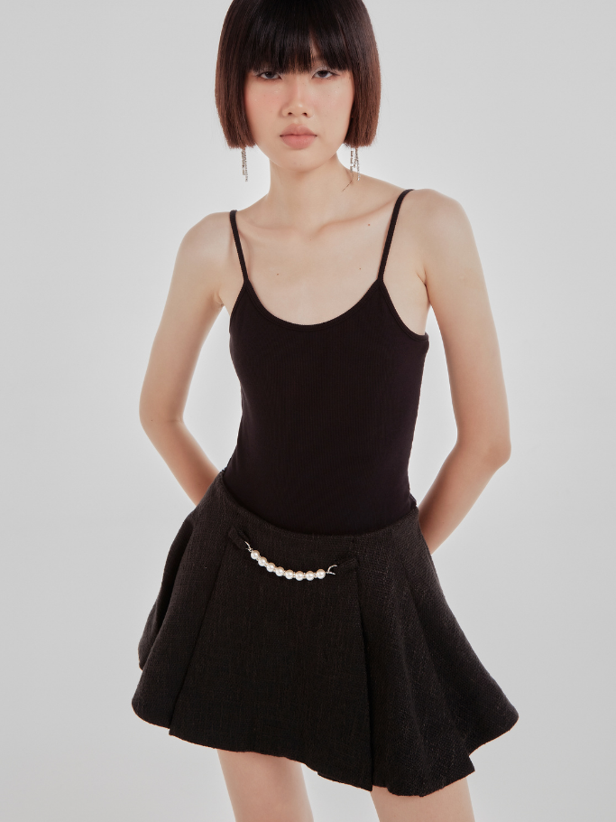  Váy Mini Tweed Đen Phối Pearl 