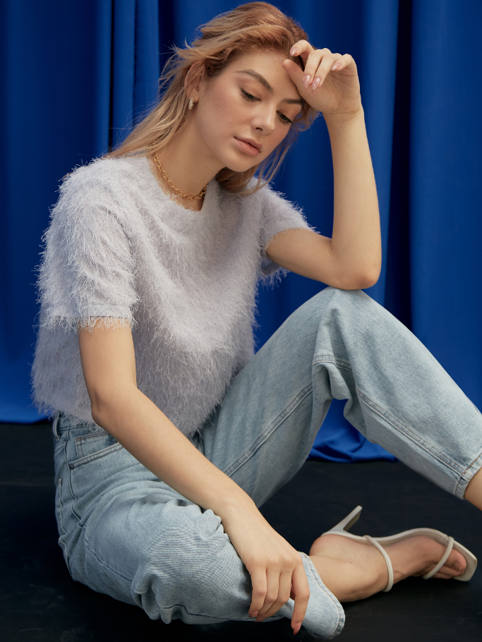 Áo Croptop Lông Xanh Pastel