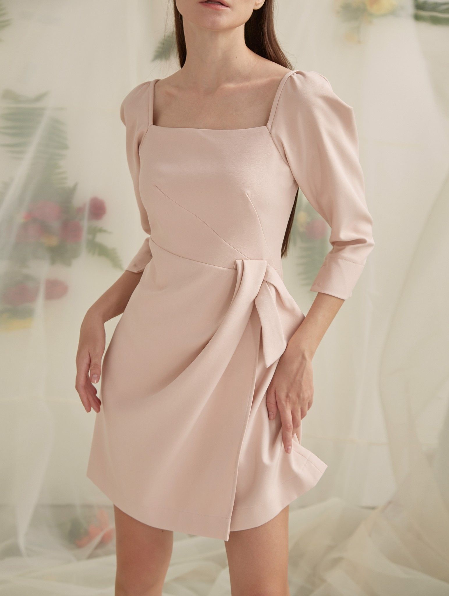 Đầm Pastel Hồng Phối Nơ