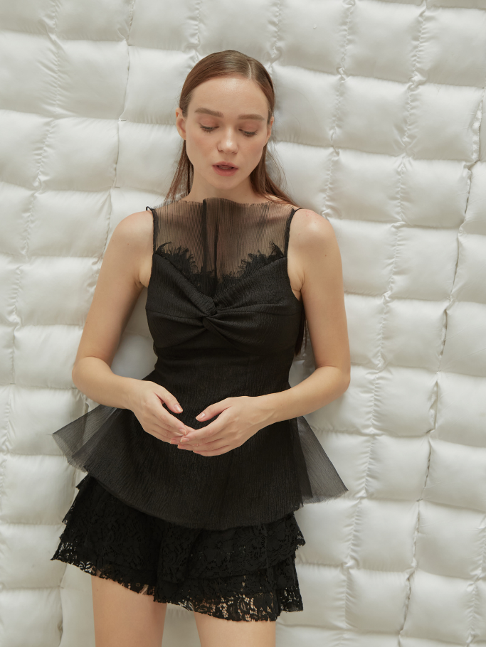 Áo Ren Đen 2 Dây Peplum