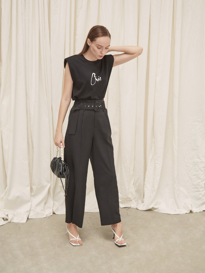 Quần Tây Ống Rộng Đen Belt