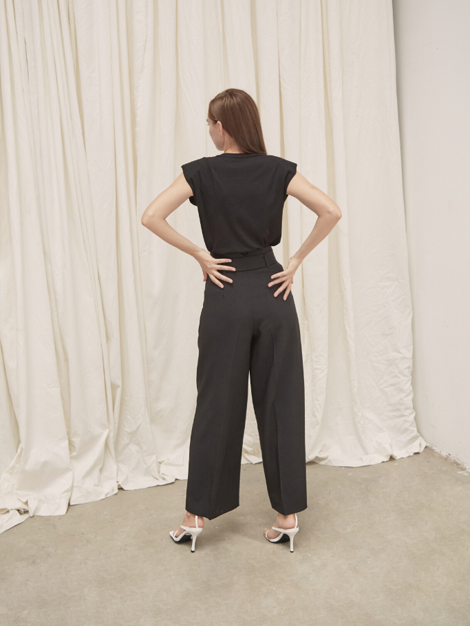 Quần Tây Ống Rộng Đen Belt