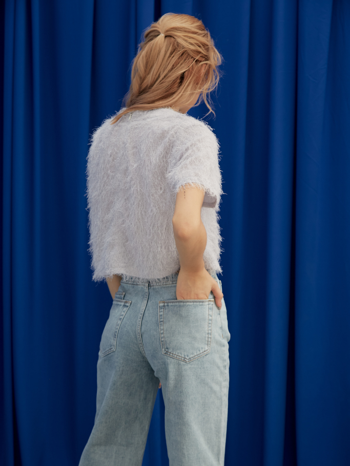 Áo Croptop Lông Xanh Pastel