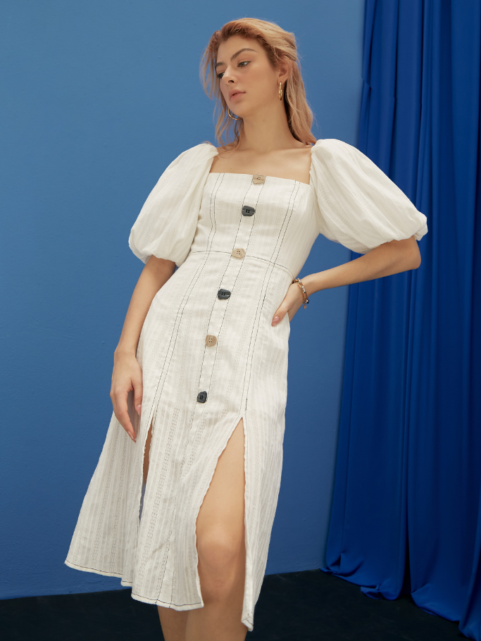 Đầm Trắng Midi Xẻ Đùi