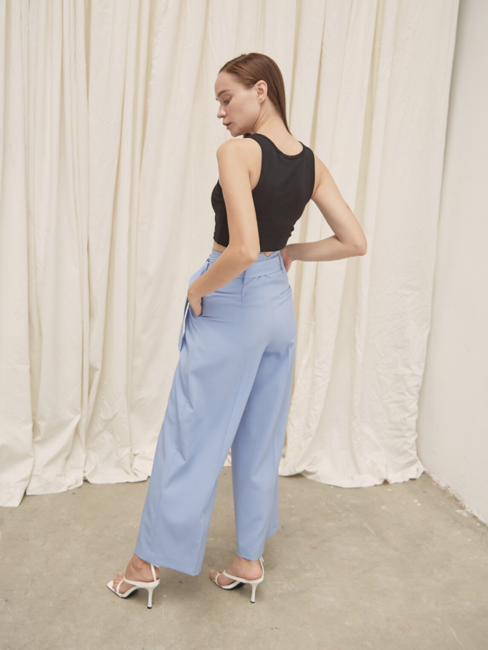 Quần Tây Ống Rộng Xanh Blue Kèm Belt