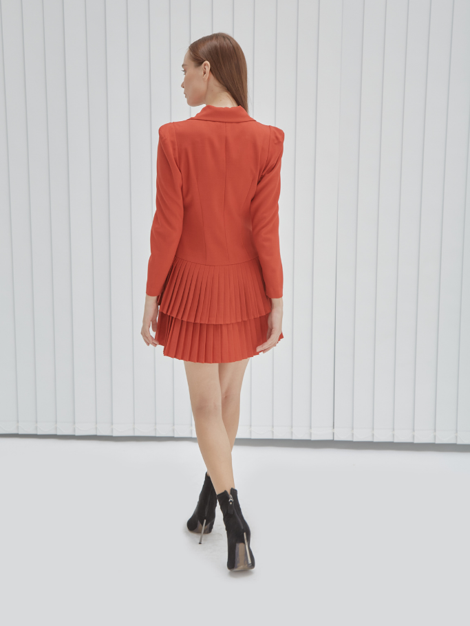 Đầm Vest Đỏ Cam Dập Ly 2 Tầng