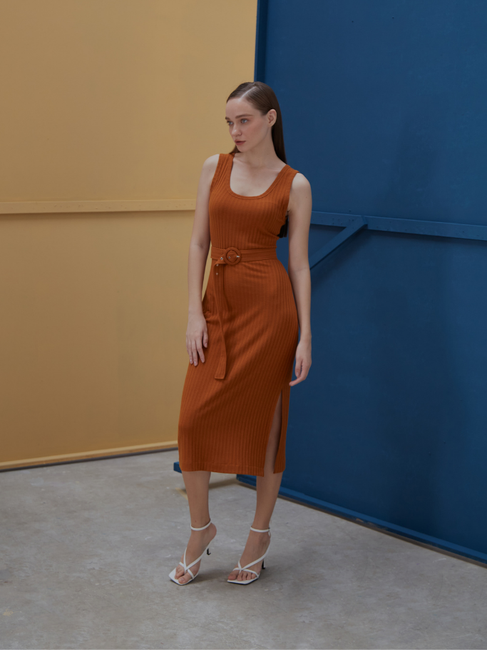 Đầm Body Thun Gân Cam Xẻ