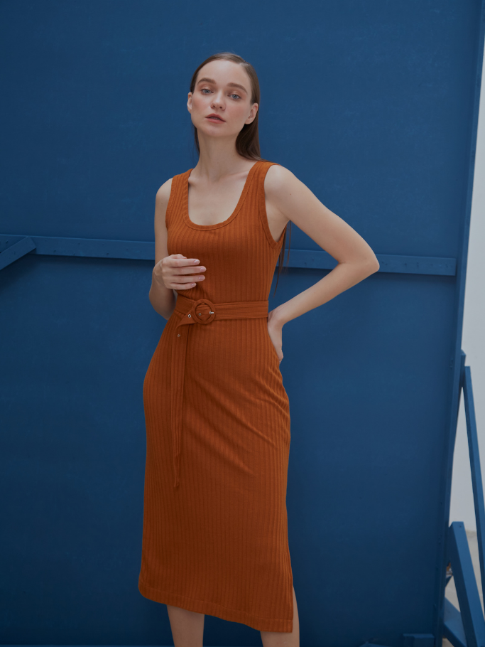 Đầm Body Thun Gân Cam Xẻ