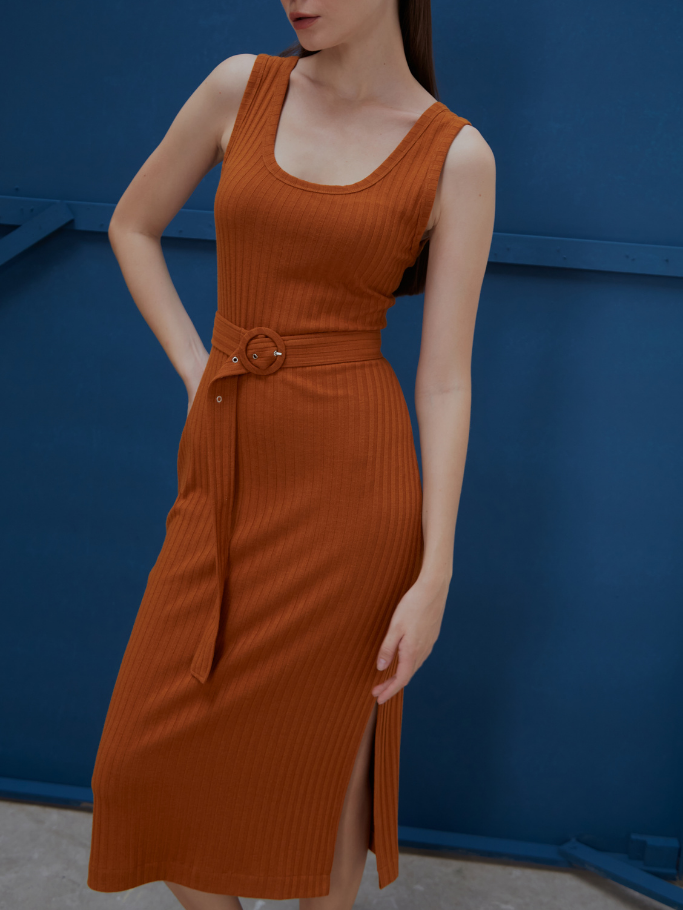 Đầm Body Thun Gân Cam Xẻ