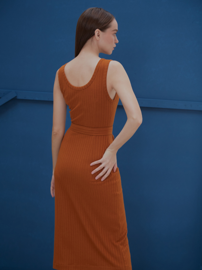 Đầm Body Thun Gân Cam Xẻ