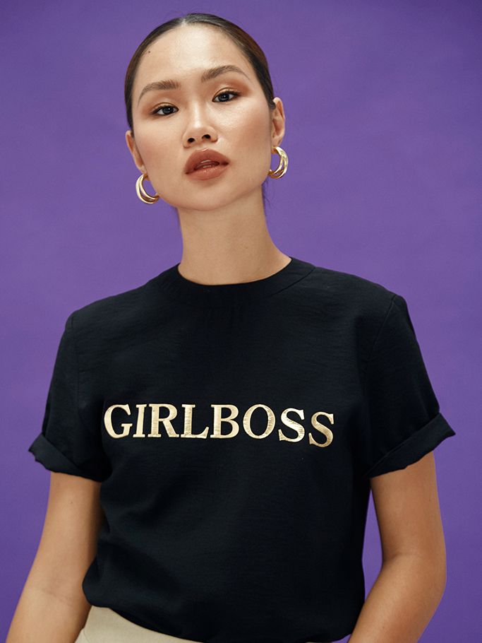 Áo Lụa Đen Girl Boss Nhũ Gold