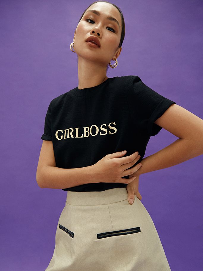 Áo Lụa Đen Girl Boss Nhũ Gold