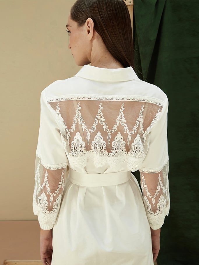 Đầm Sơ Mi Phối Ren Kèm Belt