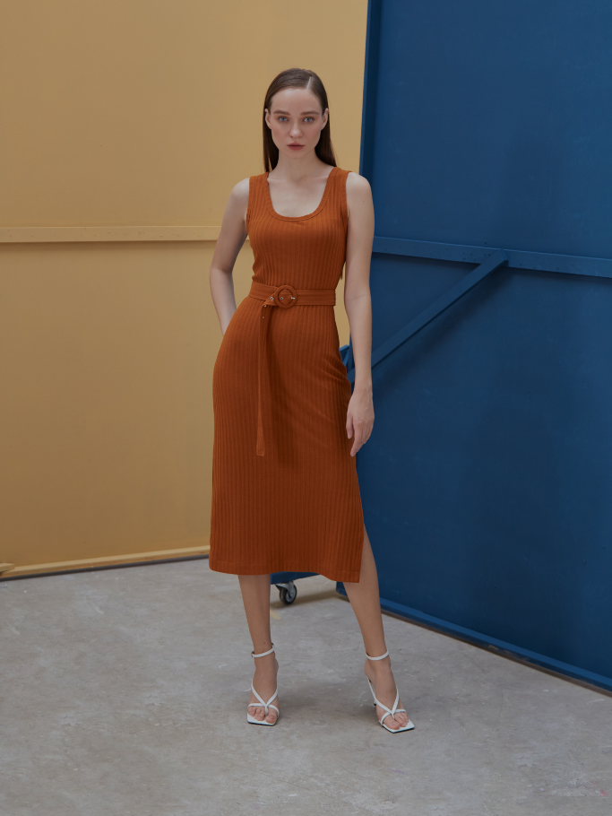 Đầm Body Thun Gân Cam Xẻ