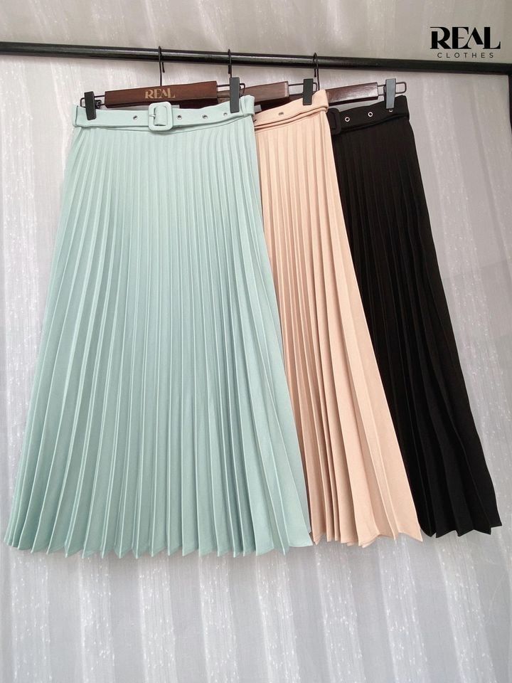 Váy rẻ quạt nude (kèm belt)