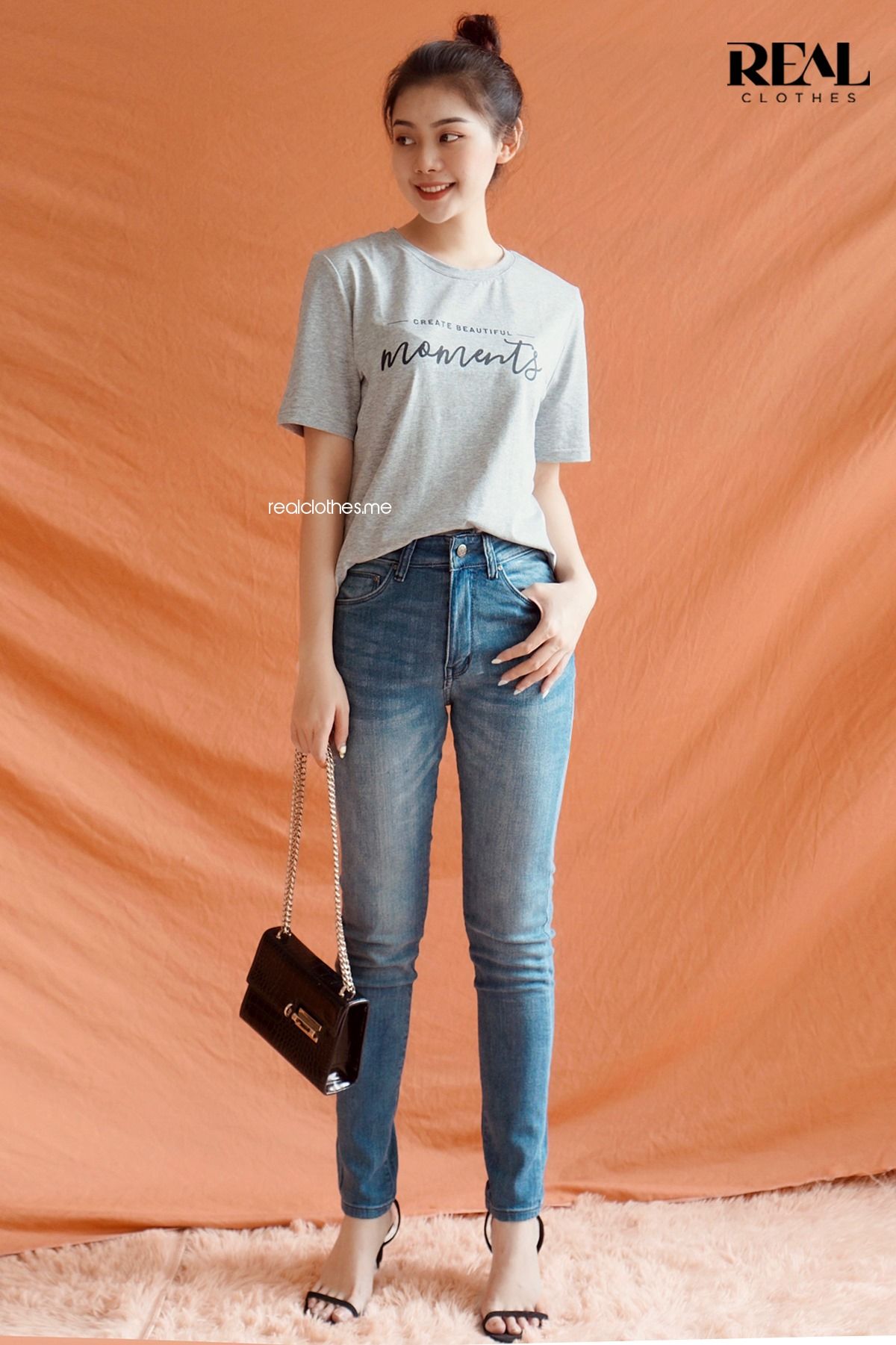 Quần jeans dài màu bạc - SALE