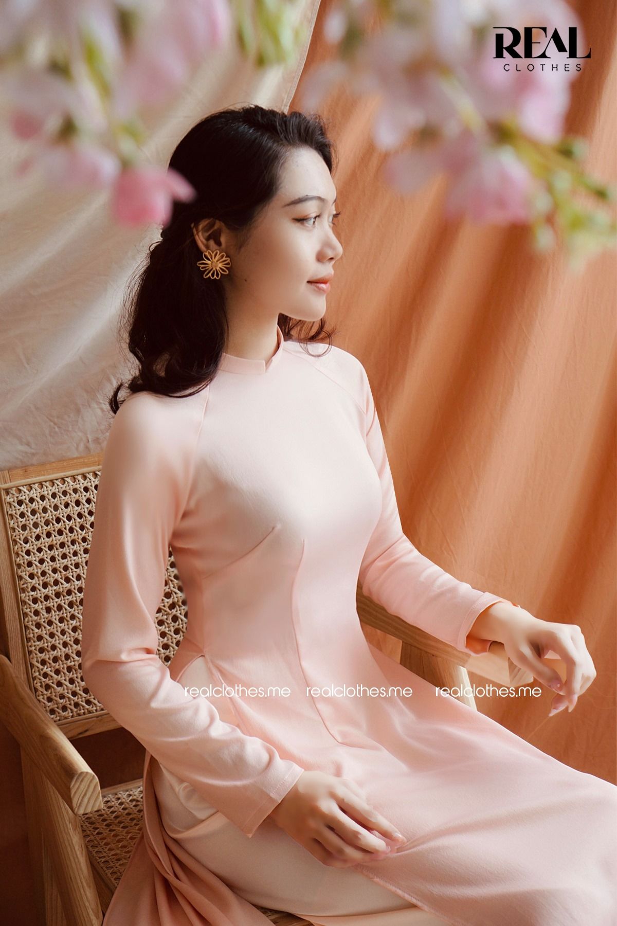 Áo dài Trà My cam SALE