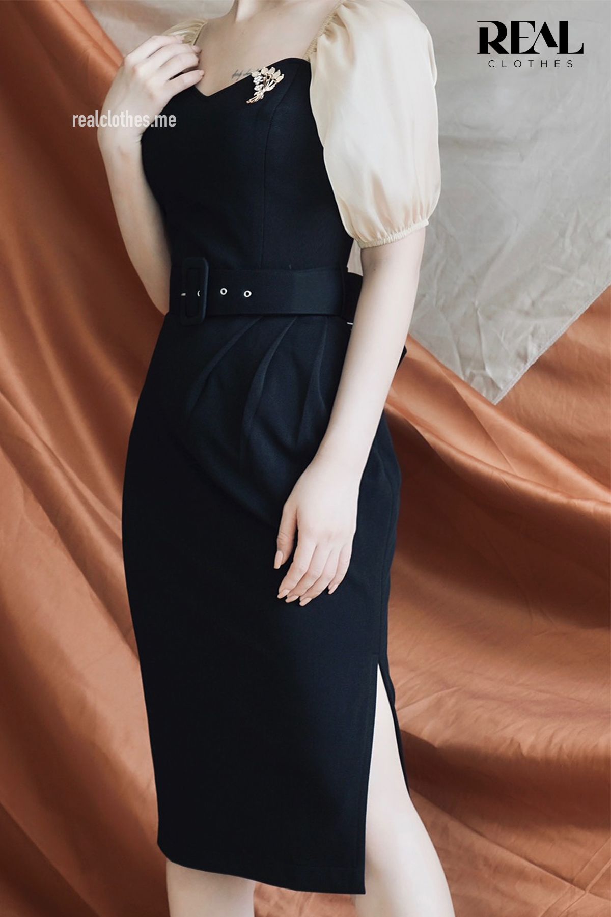 Đầm Jenny đen phối tay