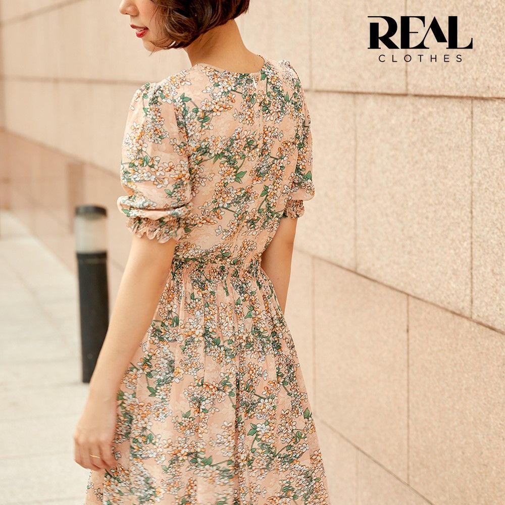 Đầm tơ hoa nâu