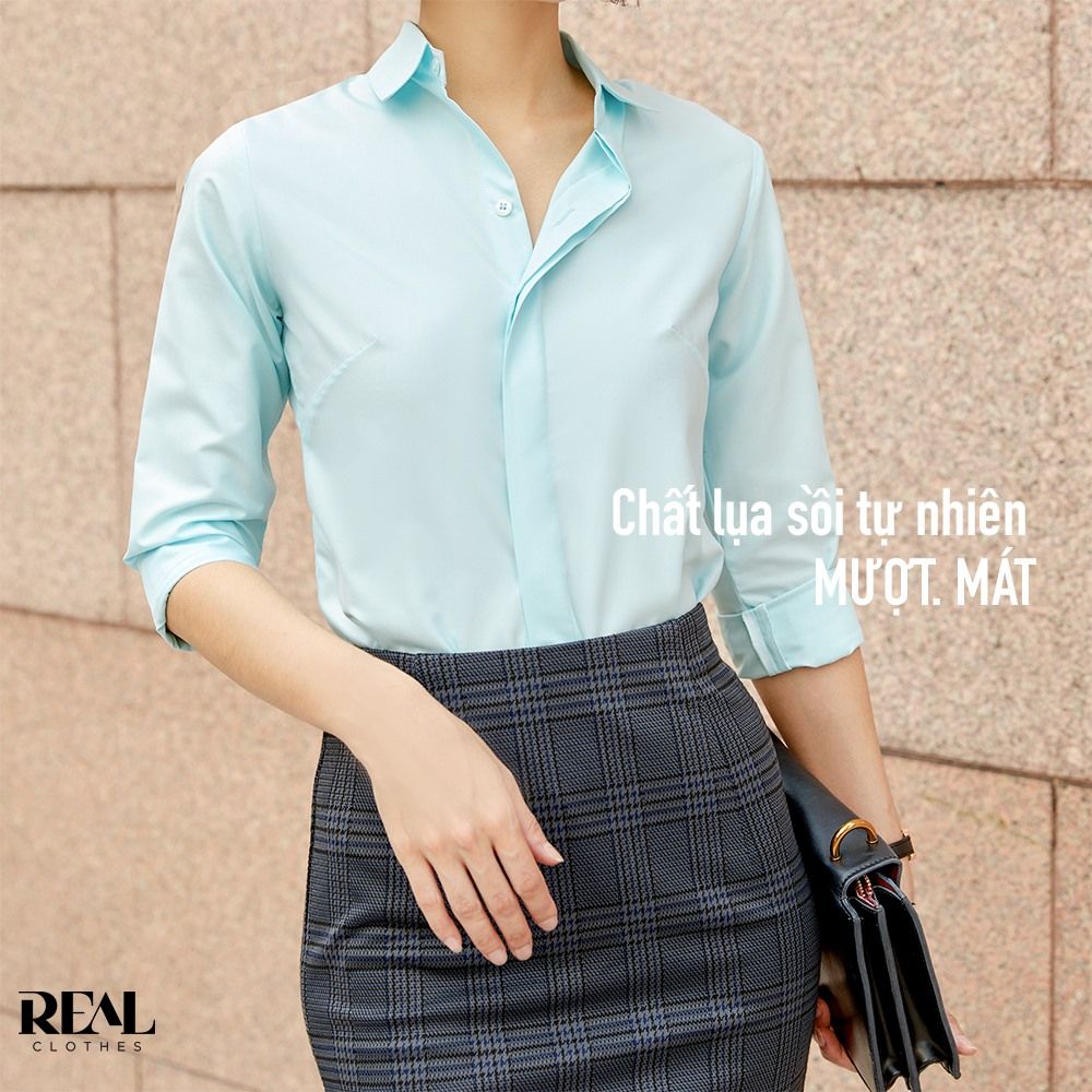 Sơ mi lụa sồi bạc hà