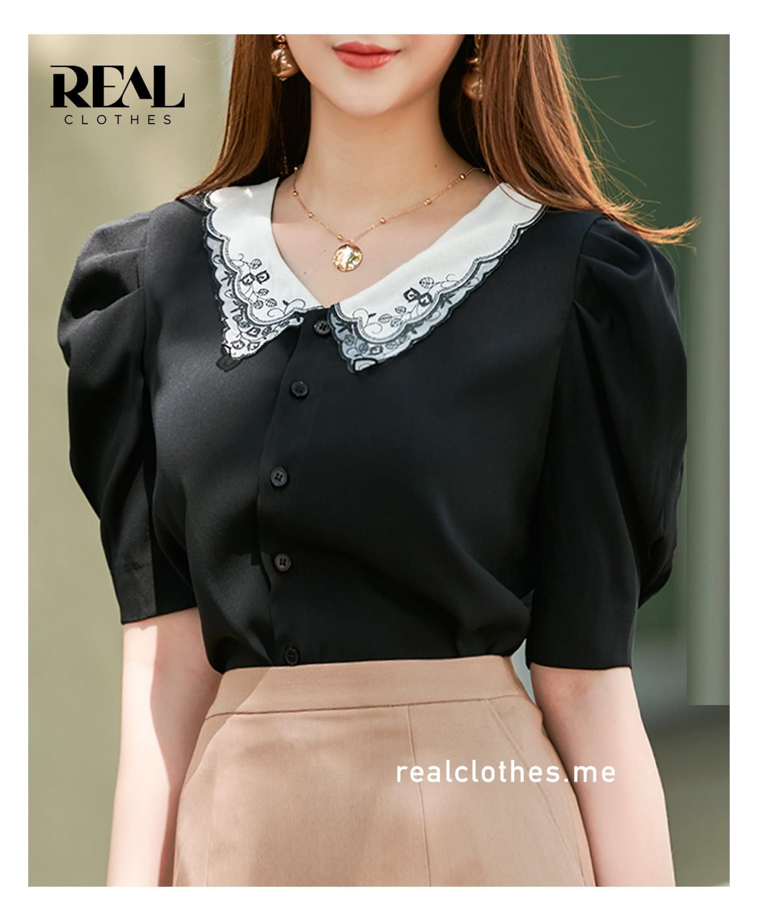 Áo cổ thêu nền đen