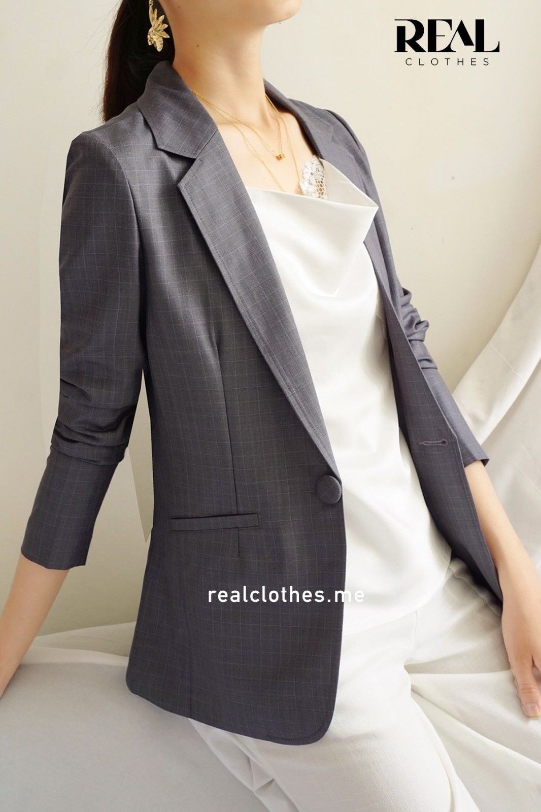 Blazer caro xám 2 lớp