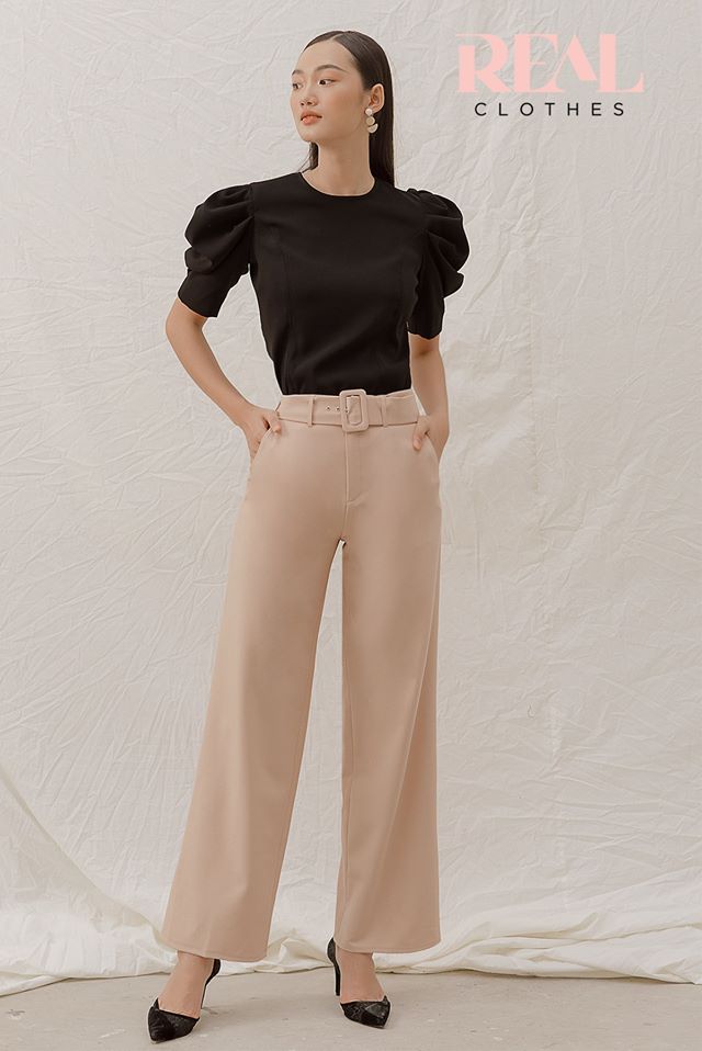 Quần suông belt nude - SALE