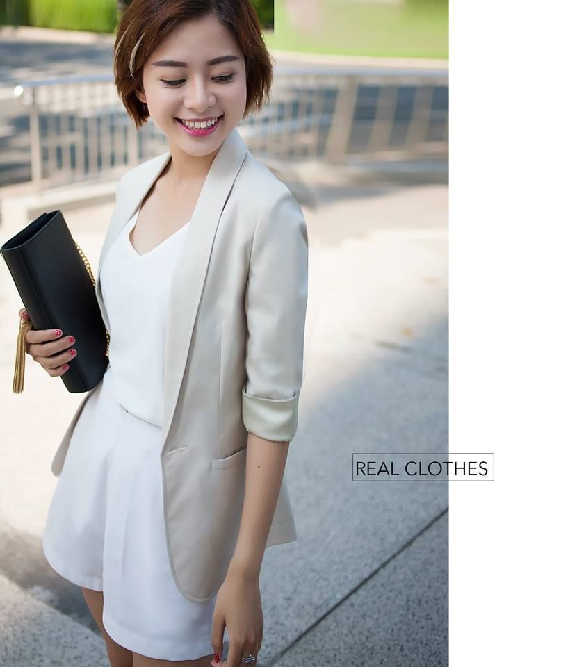 Blazer dài kem