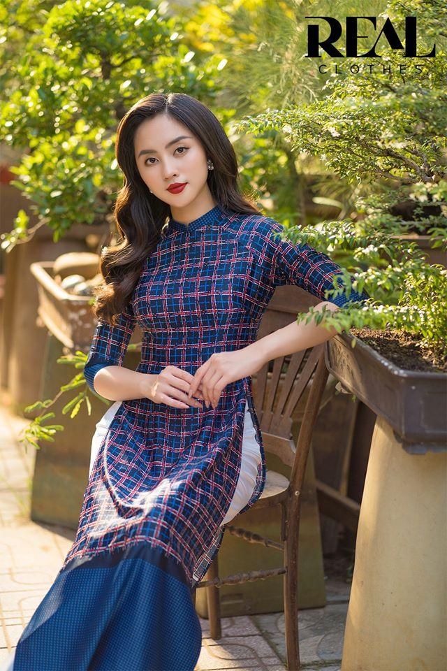 Áo dài caro chân bông