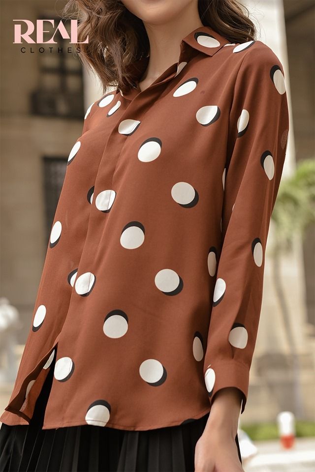 Sơ mi chấm bi nâu - SALE size XS