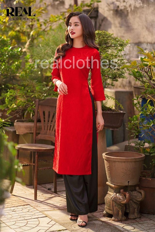 Áo dài xuân đỏ trơn - SALE