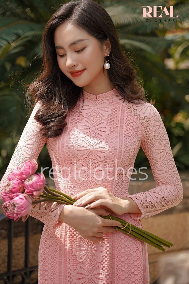 Áo dài hạnh phúc hồng form dài