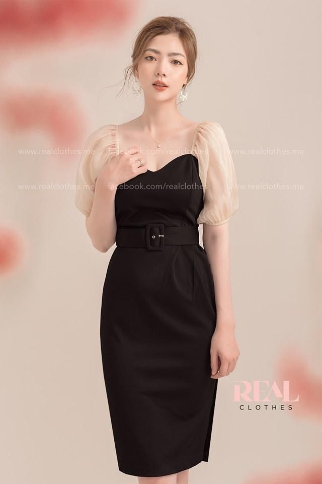 Đầm Jenny đen phối tay