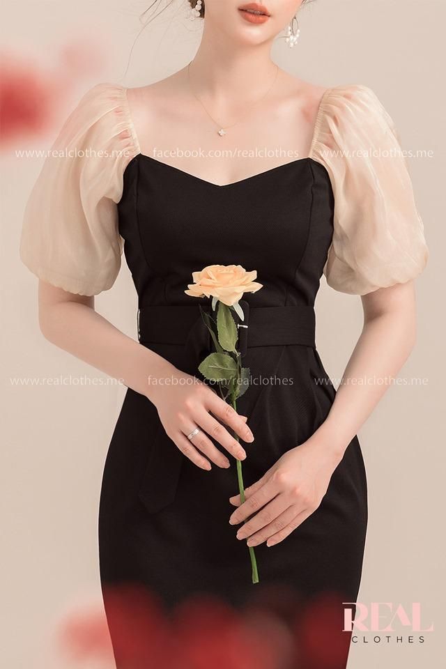Đầm Jenny đen phối tay