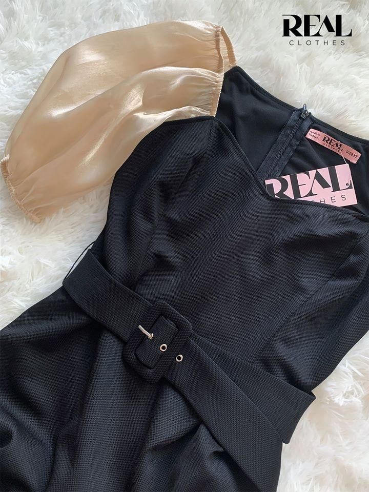 Đầm Jenny đen phối tay