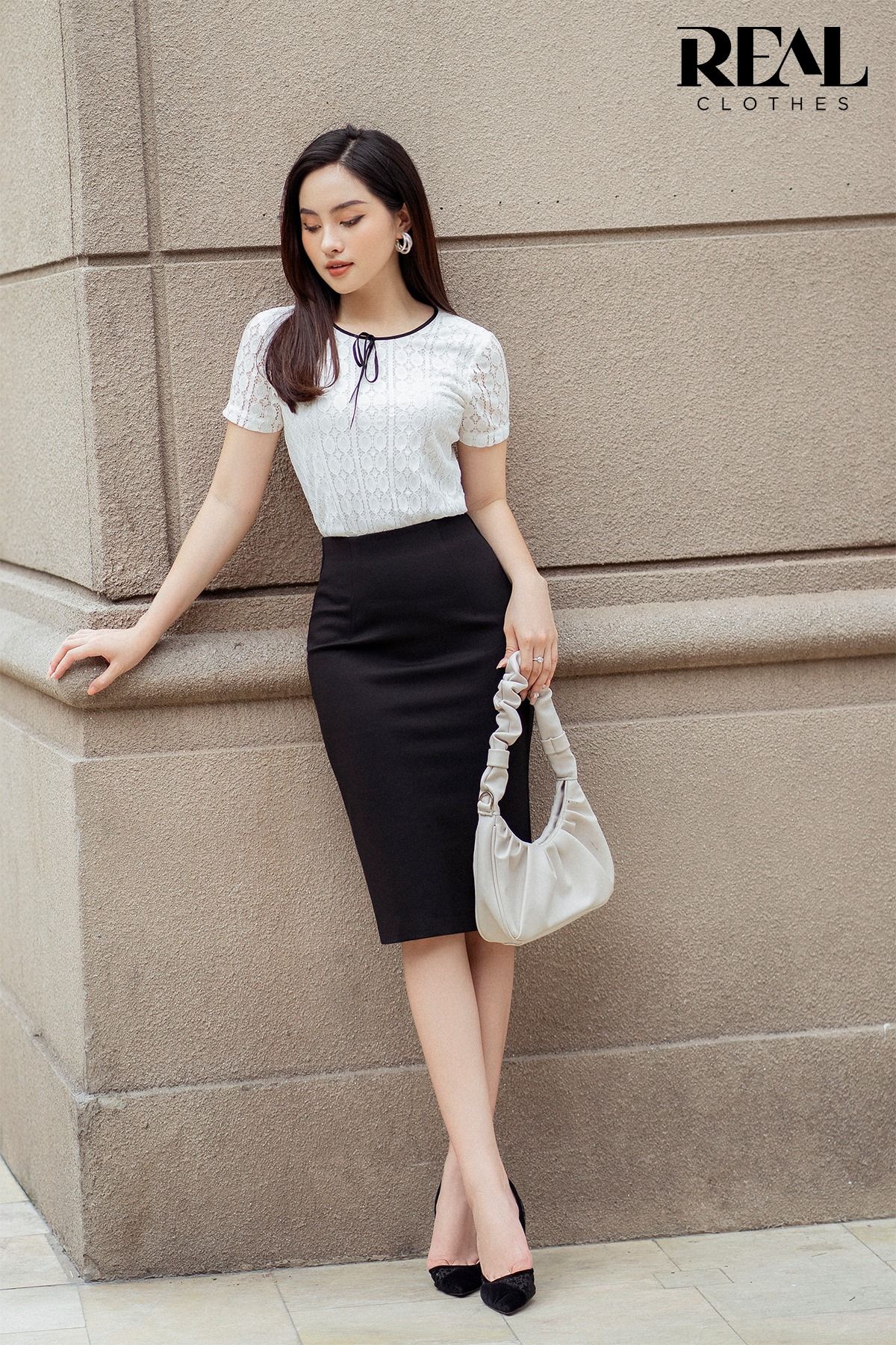 Áo jenny trắng ren sọc