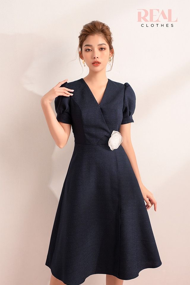 Đầm Kyo xanh đen (kèm hoa kyo)