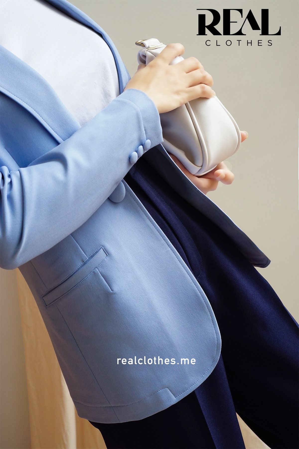 Blazer dài tay dài baby blue