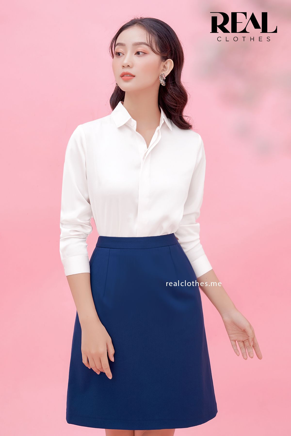 Váy office xanh cổ vịt
