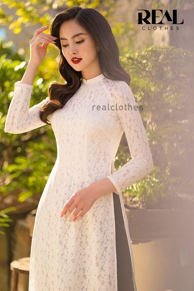 Áo dài ren hoa mai