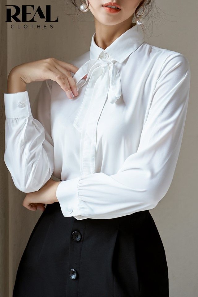 Sơ mi cột nơ trắng