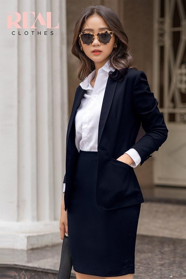 Blazer dài tay dài xanh đen