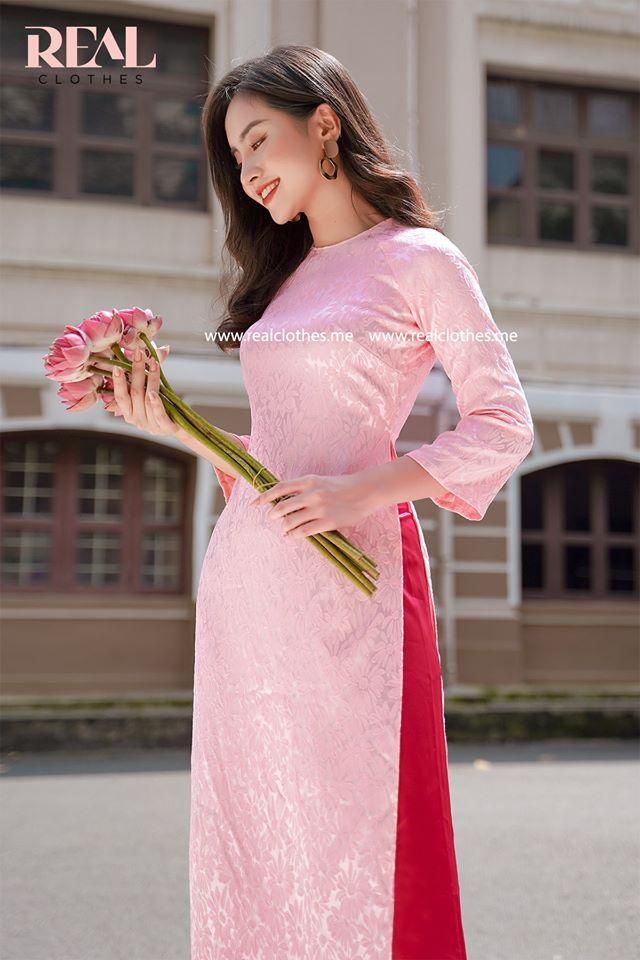 Áo dài xuân hồng trơn - SALE