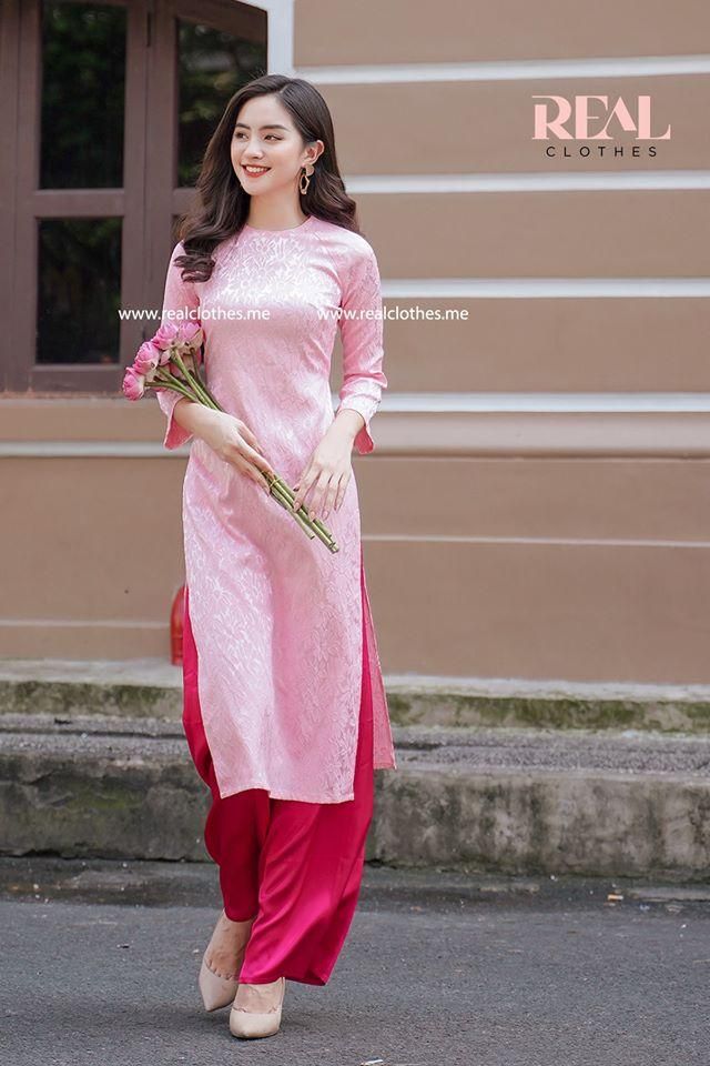 Áo dài xuân hồng trơn - SALE