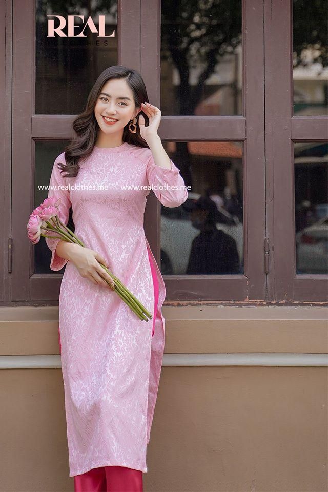 Áo dài xuân hồng trơn - SALE