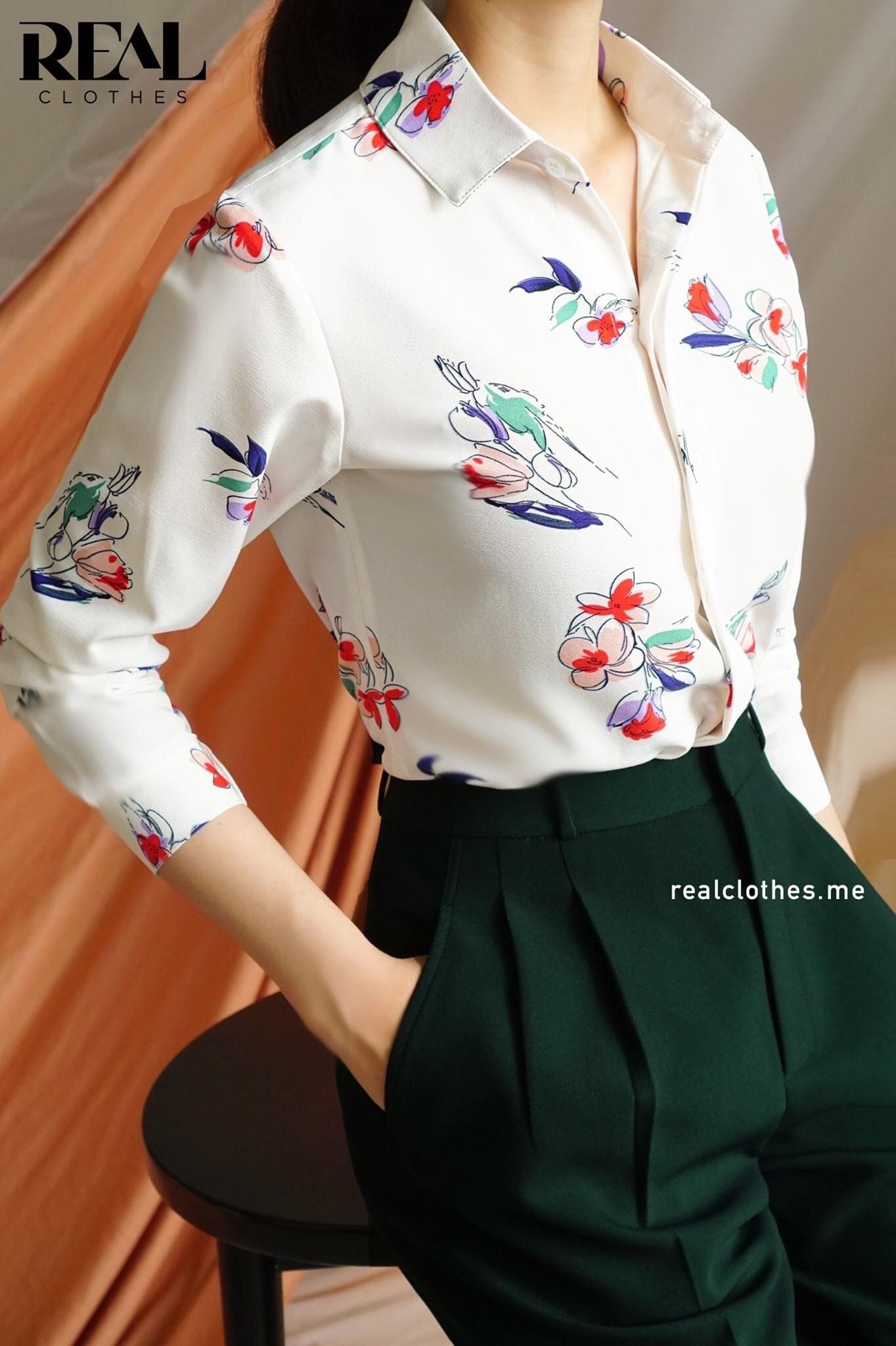 Sơ mi hoa trắng