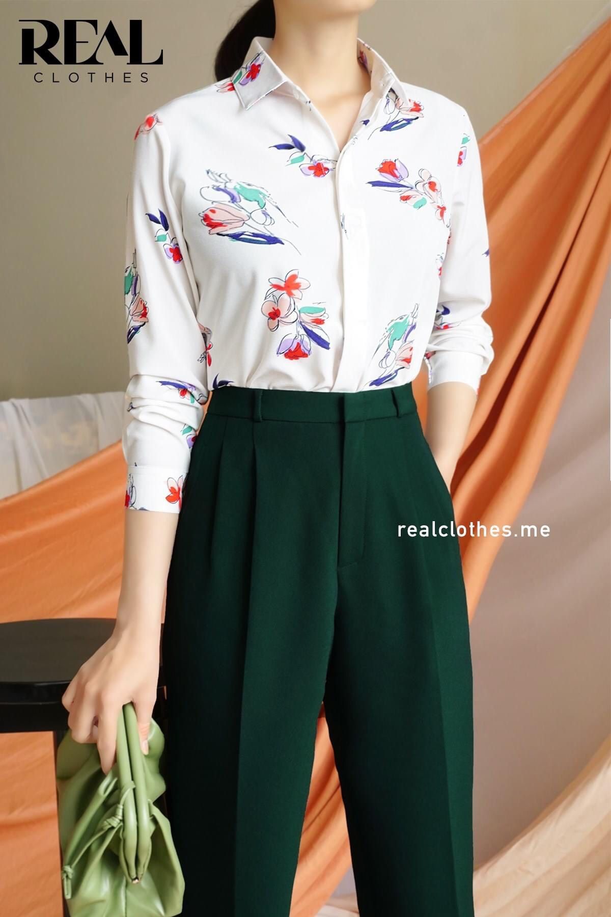 Sơ mi hoa trắng